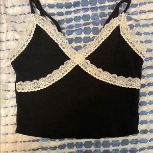 Black Lace Trim Tank Top